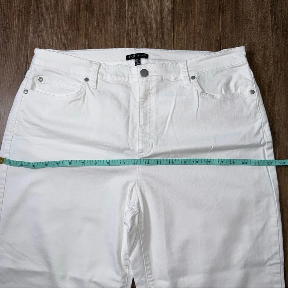 Eileen Fisher Organic Cotton Straight Leg Stretch Denim Pants White - Picture 9 of 14